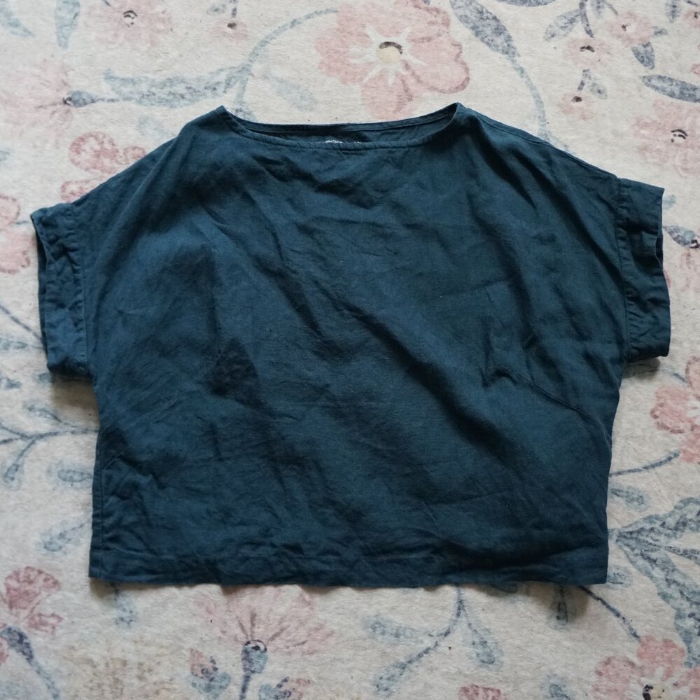 notPERFECTLINEN GORDES boxy linen top, M/L, Emerald Green